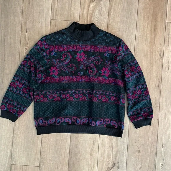 Vintage Magenta and Black Cricket Lane Mock Neck Sweater - Picture 1 of 3